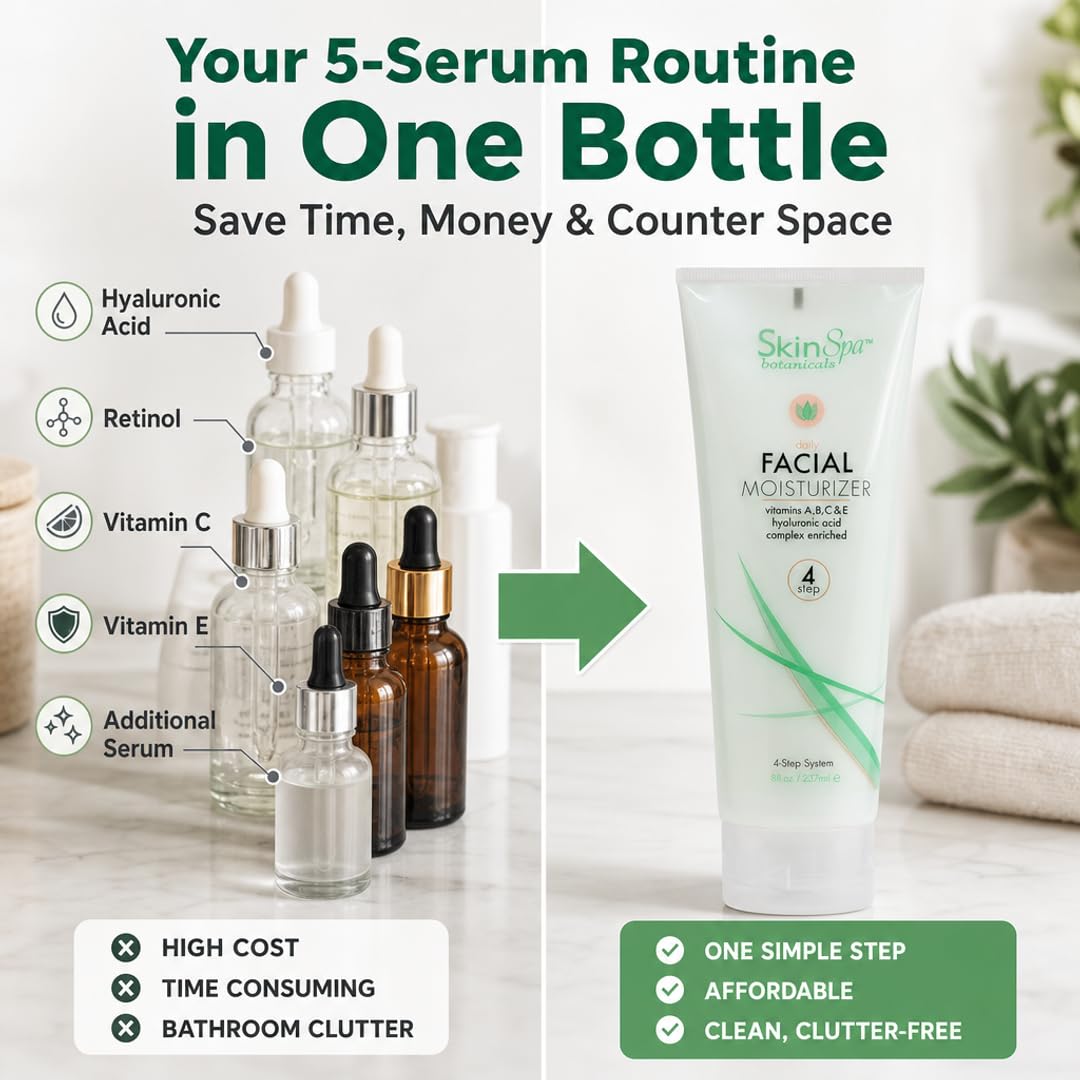 SkinSpa All-in-One Face Moisturizer - Hyaluronic Acid, Retinol & Vitamins C & E | Paraben-Free, Sulfate-Free, Cruelty-Free | All Skin Types | Made in