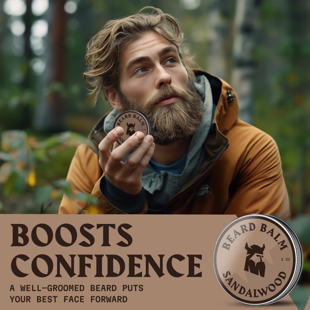 Striking Viking Beard Balm for Men - Sandalwood Scent, 2 Ounces - Leave in Beard Conditioner & Styling Balm - Made with Naturally Derived Argan