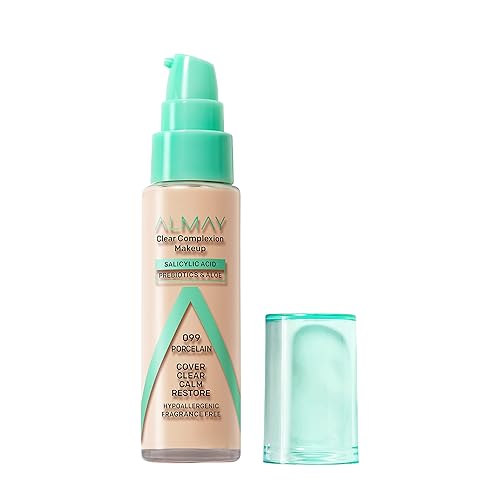 Almay Clear Complexion Acne Foundation Makeup with Salicylic Acid, Medium Coverage, Soft Matte Finish, Hypoallergenic, Cruelty- & Fragrance-Free