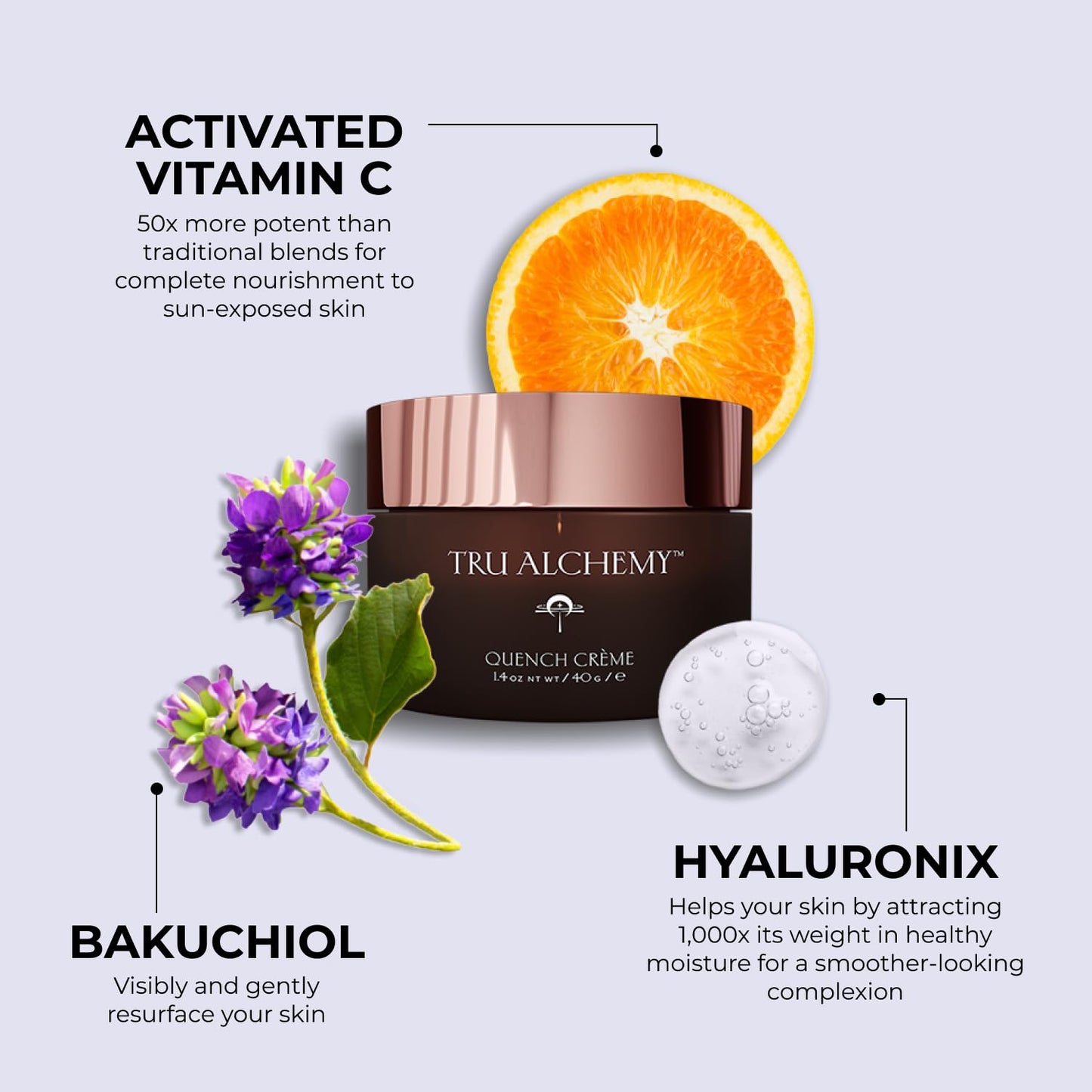 Tru Alchemy Quench Crème Daily Facial Moisturizer | Hyaluronic Acid, Vitamin C, & Bakuchiol (better than Retinol) | Daily Firming Skin Moisturizer