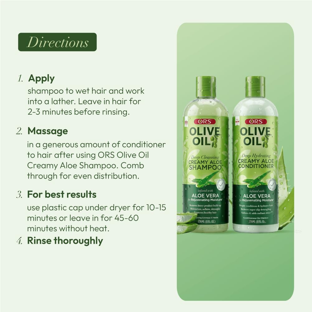 ORS Olive Oil Deep Hydrating Creamy Aloe Conditioner & Deep Cleansing Shampoo with Aloe Vera for Rejuvenating Moisture (2 Piece Set)