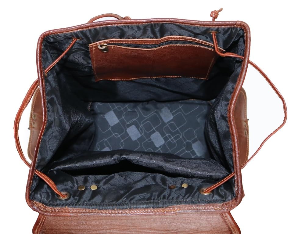 Jaald 21" Brown Leather Laptop Backpack Vintage Rucksack Travel Mochila Knapsack
