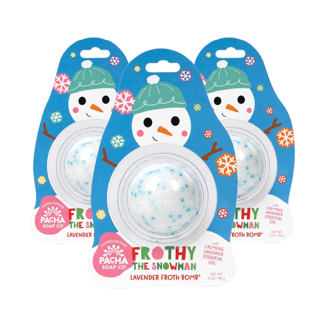 PACHA SOAP Co. Holiday Bath Bomb Card 3 Pack, Frothy The Snowman - Scents of Lavender, Moisturizing, Naturally Derived & Handcrafted in The USA