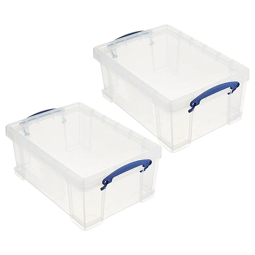 Really Useful Box 9 Liter Plastic Storage Bins with Lids and Clip Lock Handles for Home or Office Organization and Storage (2 Pack)