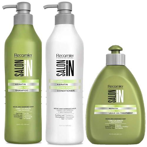 Salon In by Recamier | Keratin Ultra Force Set - Keratin Shampoo, Hair Conditioner & Leave-On Treatment (10.1 fl oz / 300 ml each) | Shampoo
