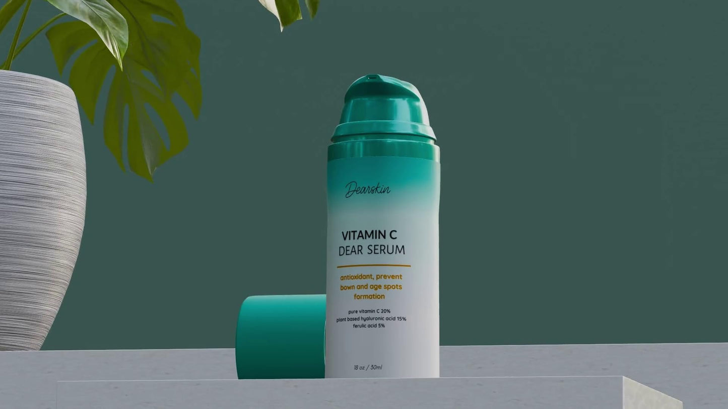 Dearskin Vitamin C Serum 20% - PURE L-ASCORBIC ACID, Ferulic Acid, Hyaluronic Acid Botanic, Vitamin E Organic Cruelty Free for Face and Neck Best