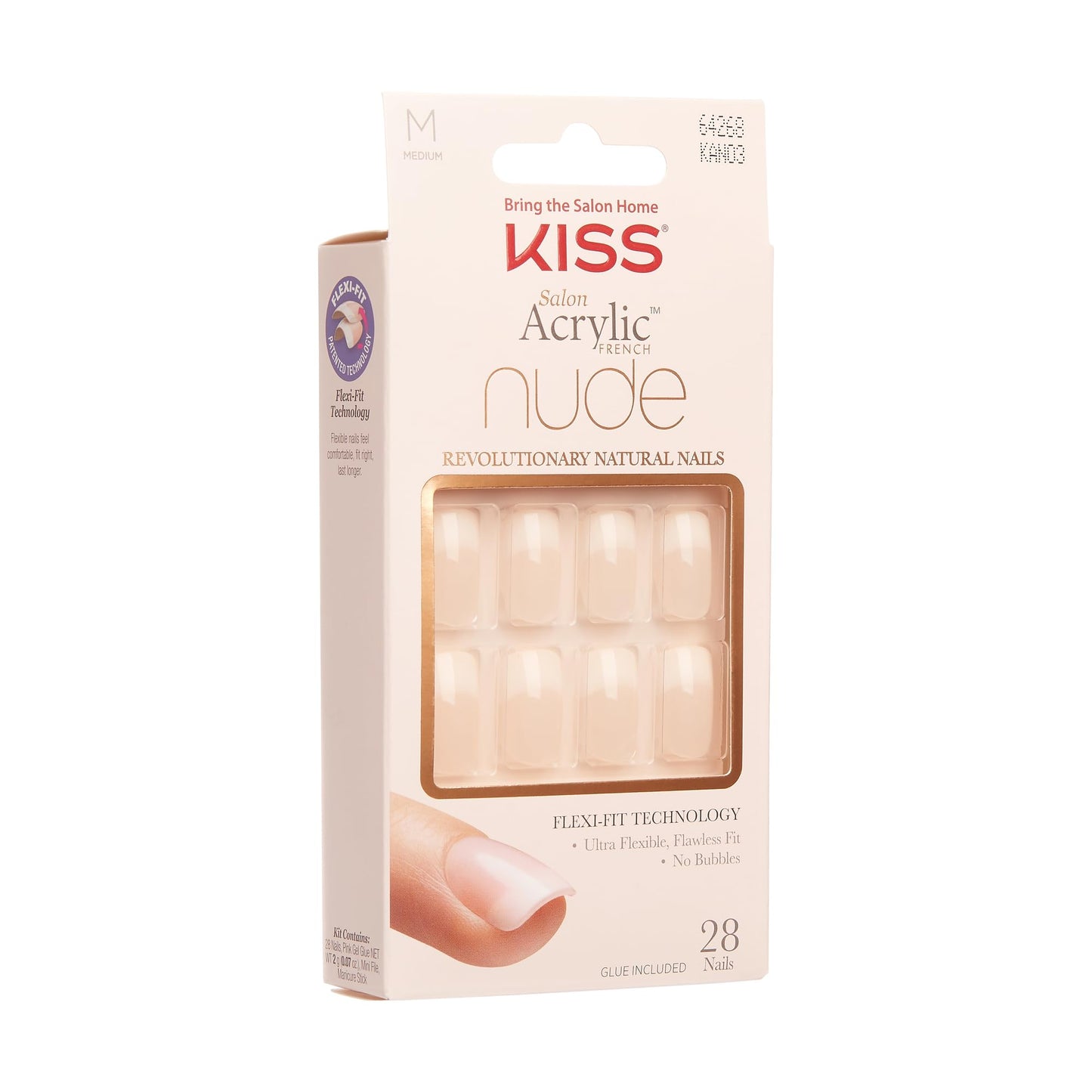 KISS Salon Acrylic Press On Nails, Nail glue included, 'Cashmere', French, Medium Size, Squoval Shape, Includes 28 Nails, 2g Glue, 1 Manicure Stick, 1 Beauty & Personal Care KISS