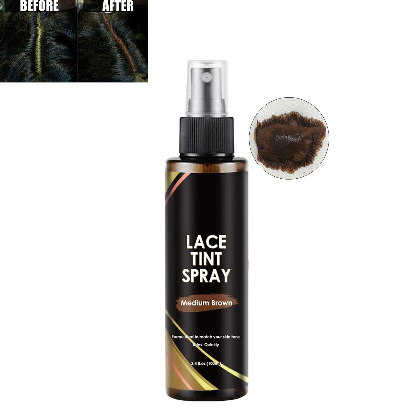Lace Tint Spray for Wigs - Dark, Medium, and Light Brown Shades for Closures and Frontal Lace Wigs - 100ml