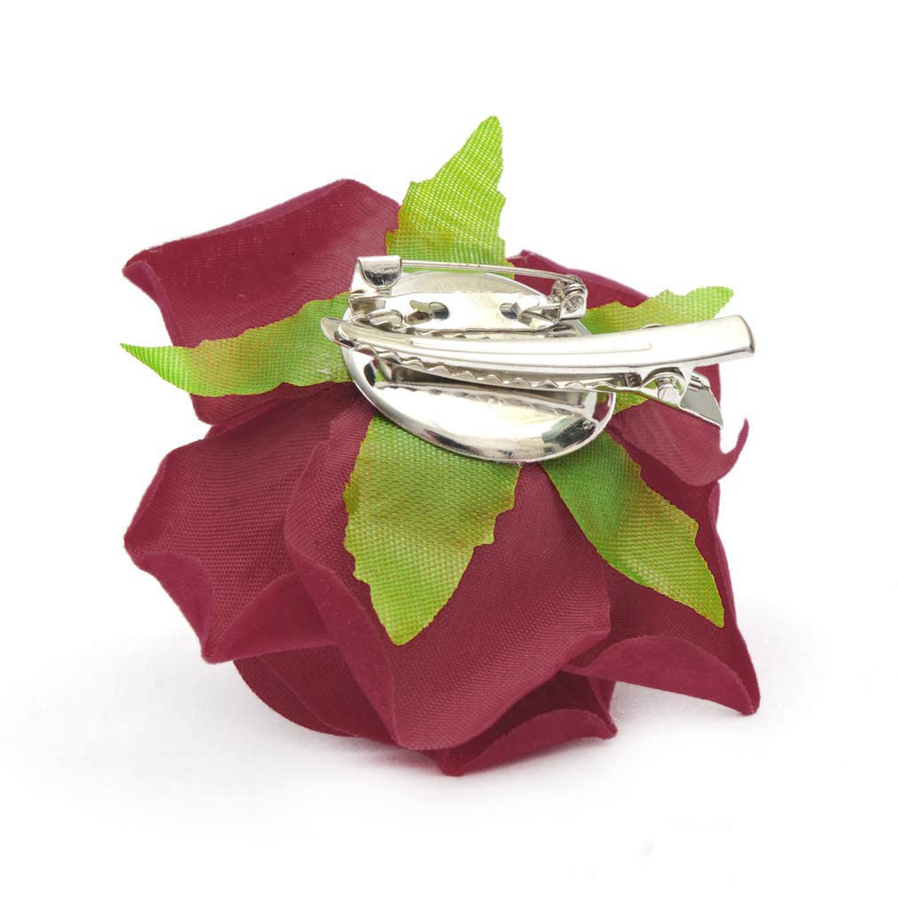 HOLY KT Handmade Women's Dark Red Velvet Rose Flower Wreath Hair Clip and Pin, Flamenco Dancer Style (Deep Red) one size