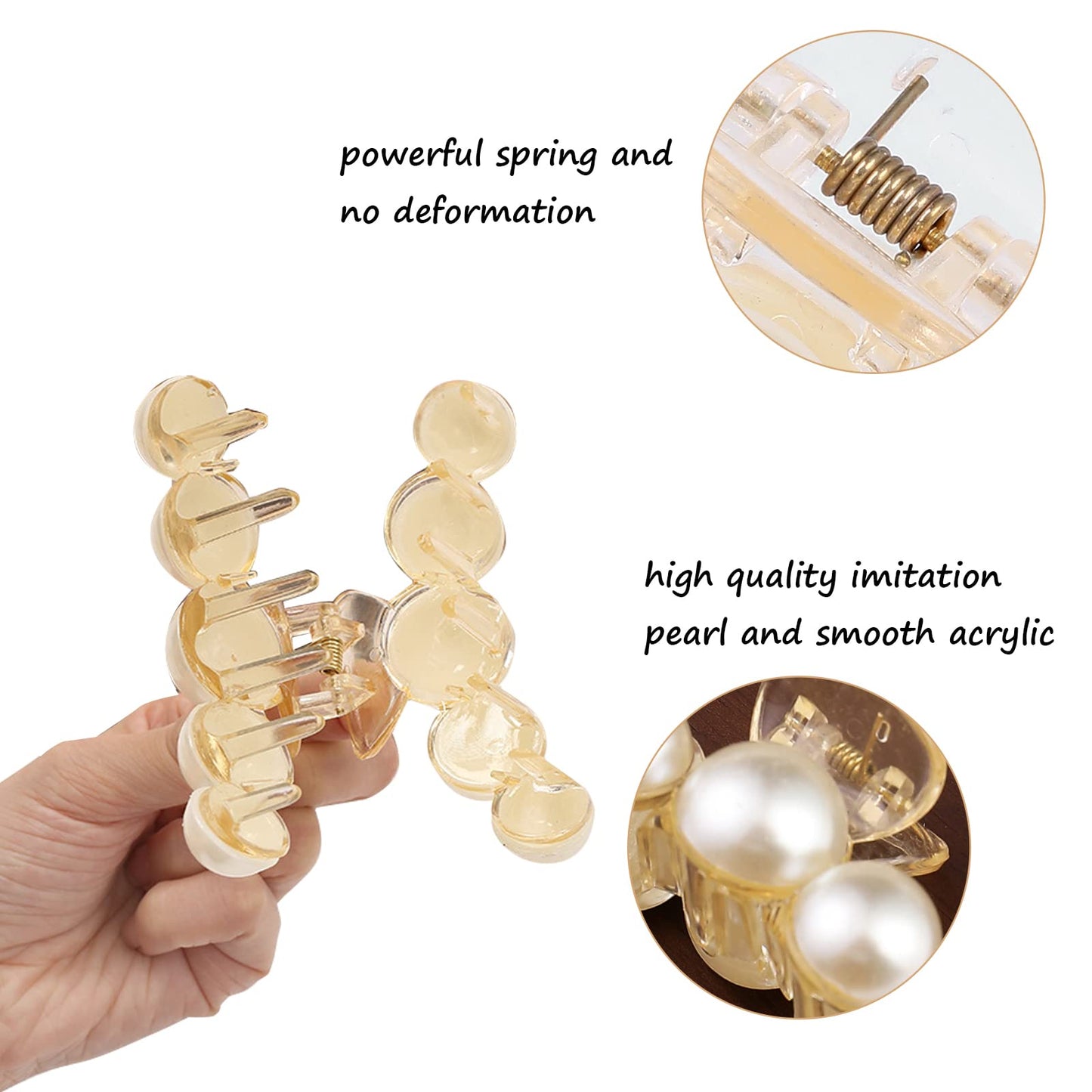 Mehayi 4 PCS Large Pearl Hair Claw Clips for Women Girls, Hair Barrette Clamps for Thick Thin Hair, Fashion Hair Accessories Headwear Styling Tools