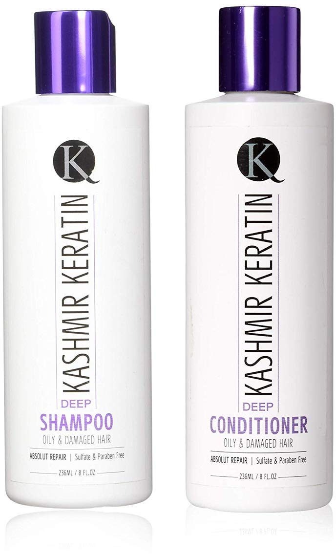 2PC Bundle:Kashmir Keratin Deep Shampoo and Conditioner For Oily and Damaged Hair Sulfate And Paraben Free NEW PRESENTATION (8 Fl. Oz)