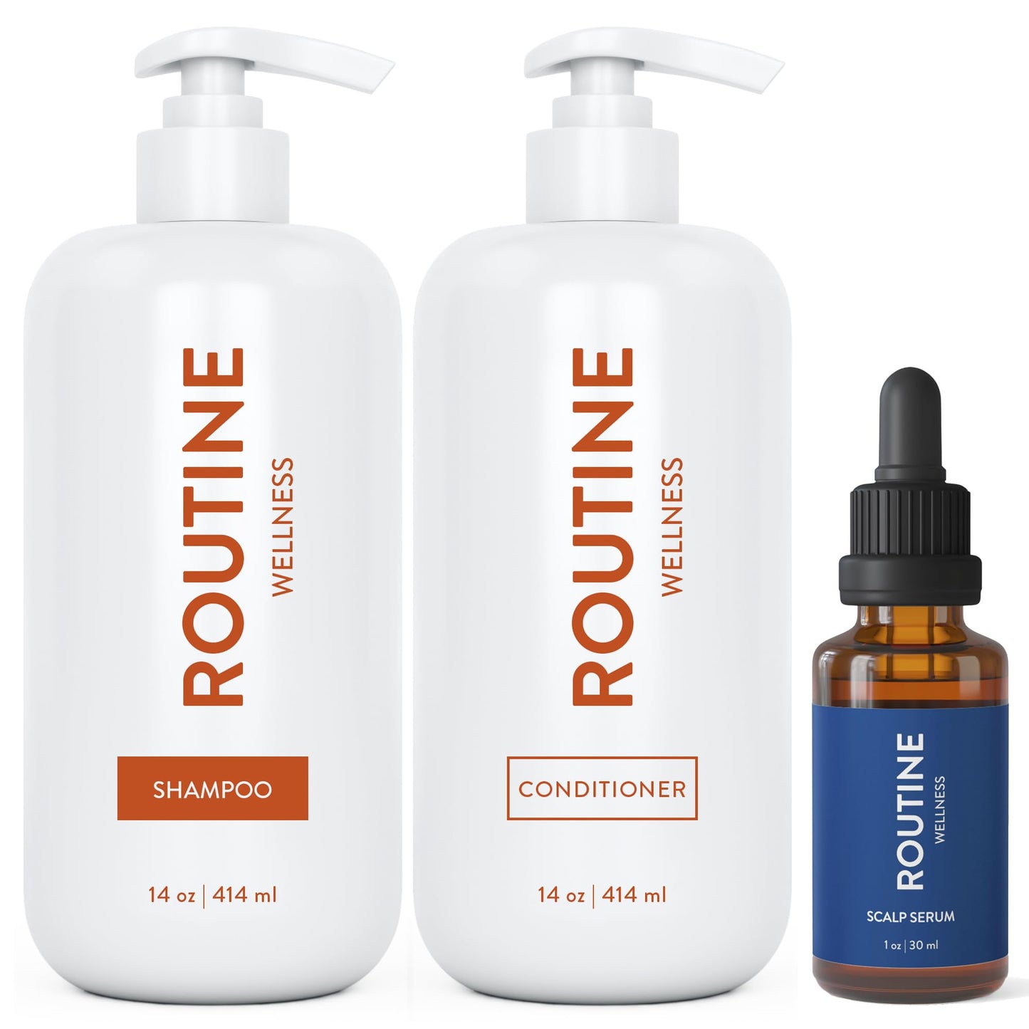 Routine Wellness Shampoo and Conditioner Set and Scalp Serum for Thinning Hair - DHT Blocker Women & Men - Color Safe Shampoo for Hair Loss