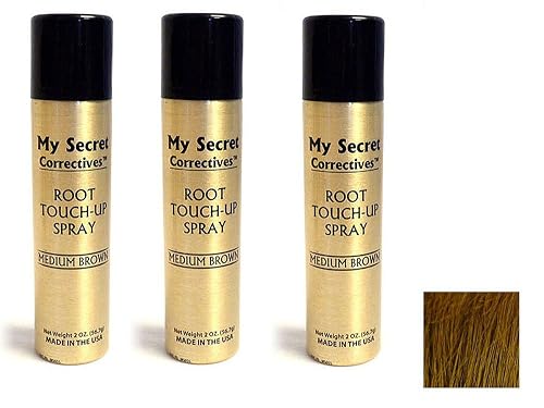 My Secret Correctives Root Touch-Up Natural Highlight Spray - 2oz each - (MEDIUM BROWN) - 3 Cans with FREE Hairline Optimizer Comb