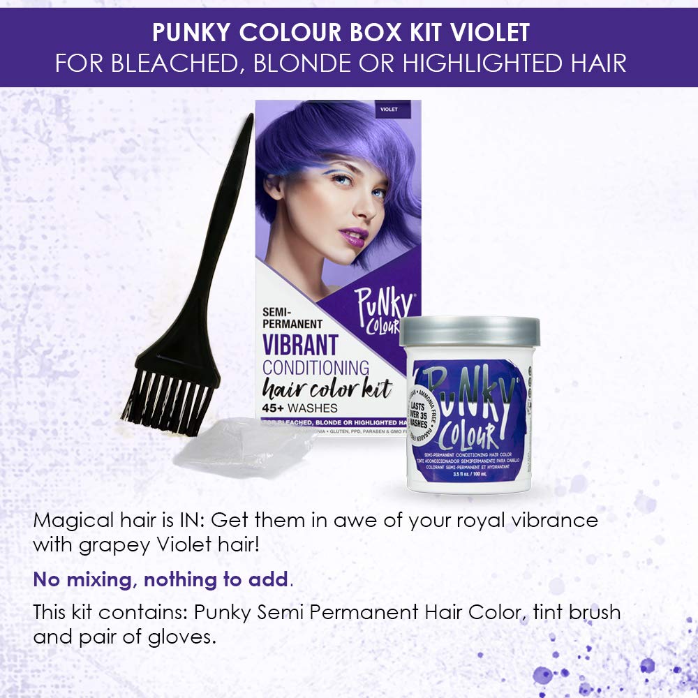Punky Colour Box Kit Violet Semi Permanent Hair Color - Vegan, Cruelty-Free Conditioning Hair Dye, Lasts Up to 35 Washes