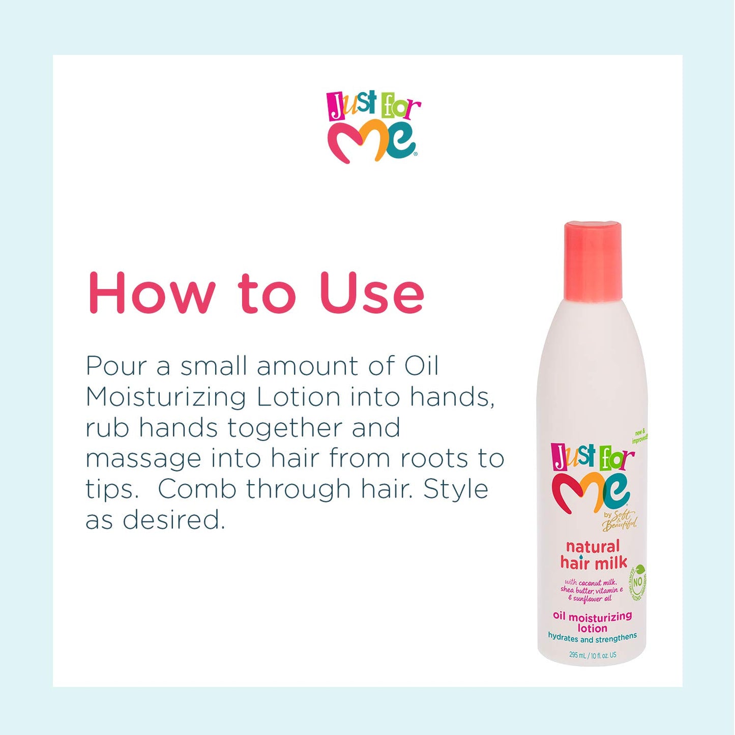 Just for Me Natural Hair Milk Lotion - Hydrates & Strengthens, Contains Coconut Milk, Shea Butter, Vitamin E, & Sunflower Oil, Lightweight Moisture
