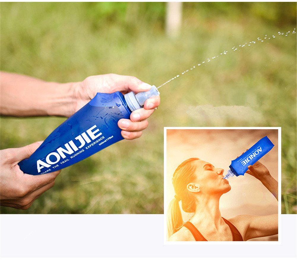 AONIJIE 2pcs Foldable 250mL/500mL TPU Outdoor Sport Water Hydration Bottle Soft Flask For Running Camping Hiking Bicycle (250ML-2pcs)