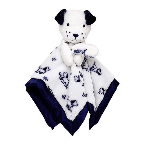 Plush Rattle Baby Snuggle Blanket with Satin, Blue and White Little Me Puppy Toile Print, Puppy Toy (14 inch)