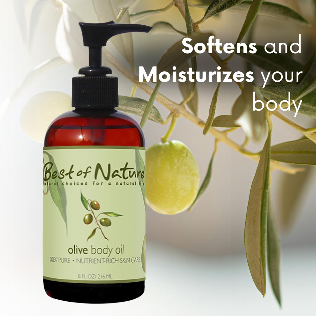 Best of Nature 100% Pure Olive Massage & Body Oil – Cold Pressed, Natural & Unscented Moisturizer for Skin, Hair & Bath, 8 fl oz