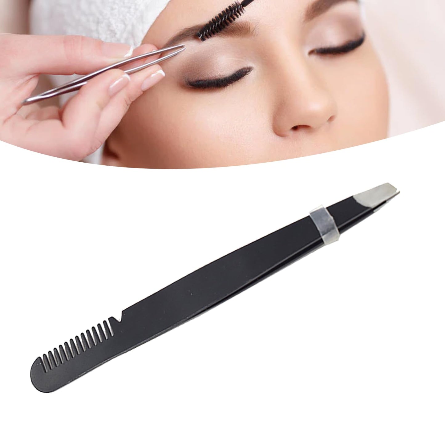 Dioche Eyebrow Tweezers with Comb, Stainless Steel Tweezers Comb, Ergonomic Design Makeup Grooming Tool for Eyebrows or Hair, Accurate Clipping Beauty and Personal Care Dioche