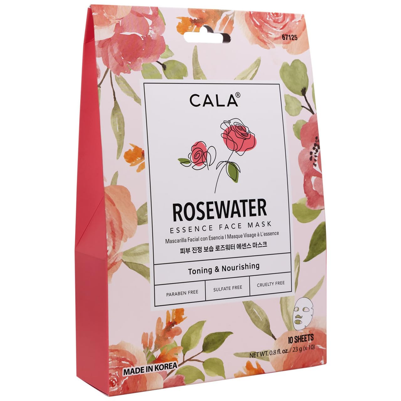 Cala Nourishing Essence Face Masks: Rose Water, 10 count- Hydrating Sheet Masks for Dullness, Dryness & Uneven Texture, K-Beauty Skincare for All Skin