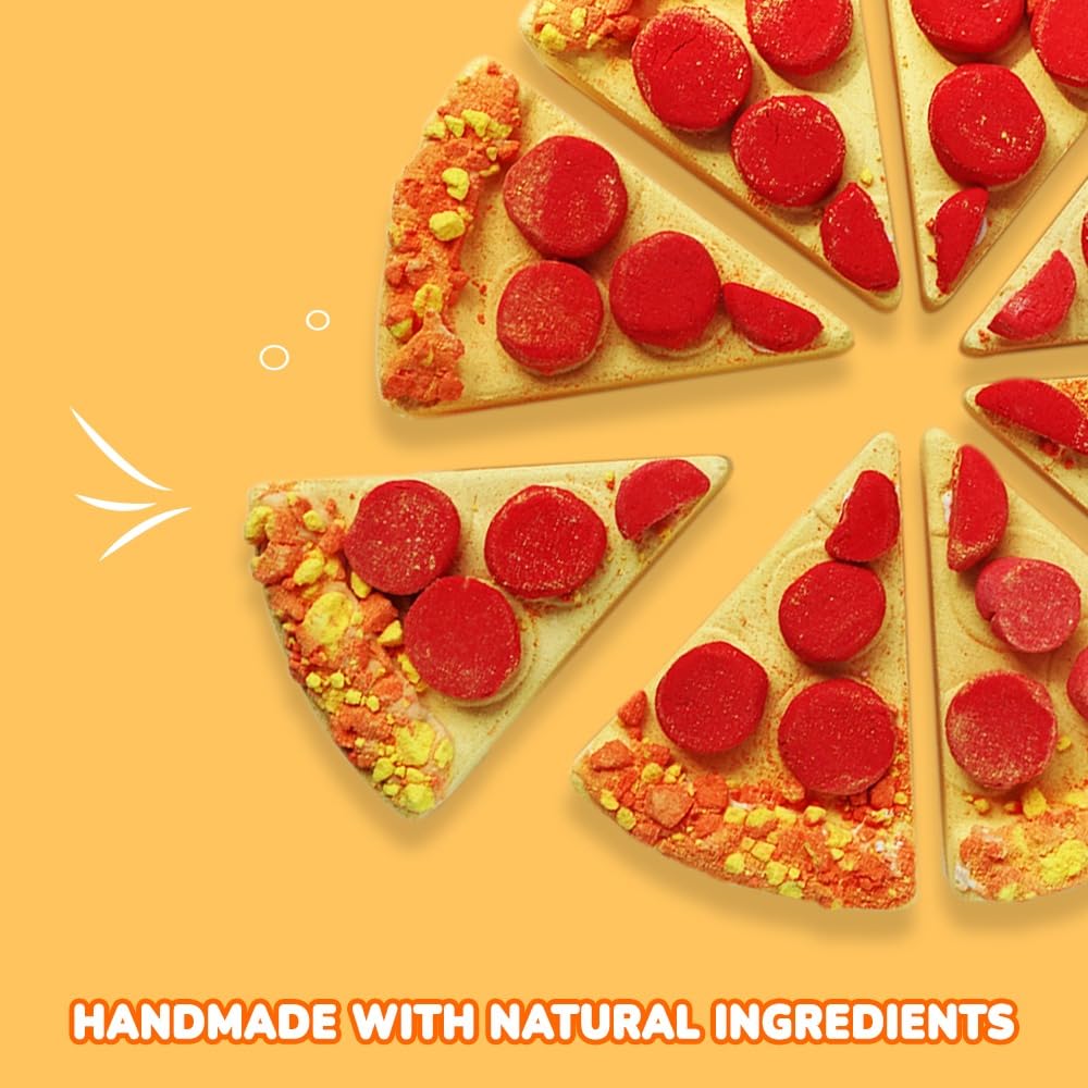 HZEX Pizza Bath Bombs Set of 8 Slices - Large Fizzies for Relaxing Bubble Bath, Handmade Spa Gift for Women, Men & Kids - Fun Pizza-Shaped…