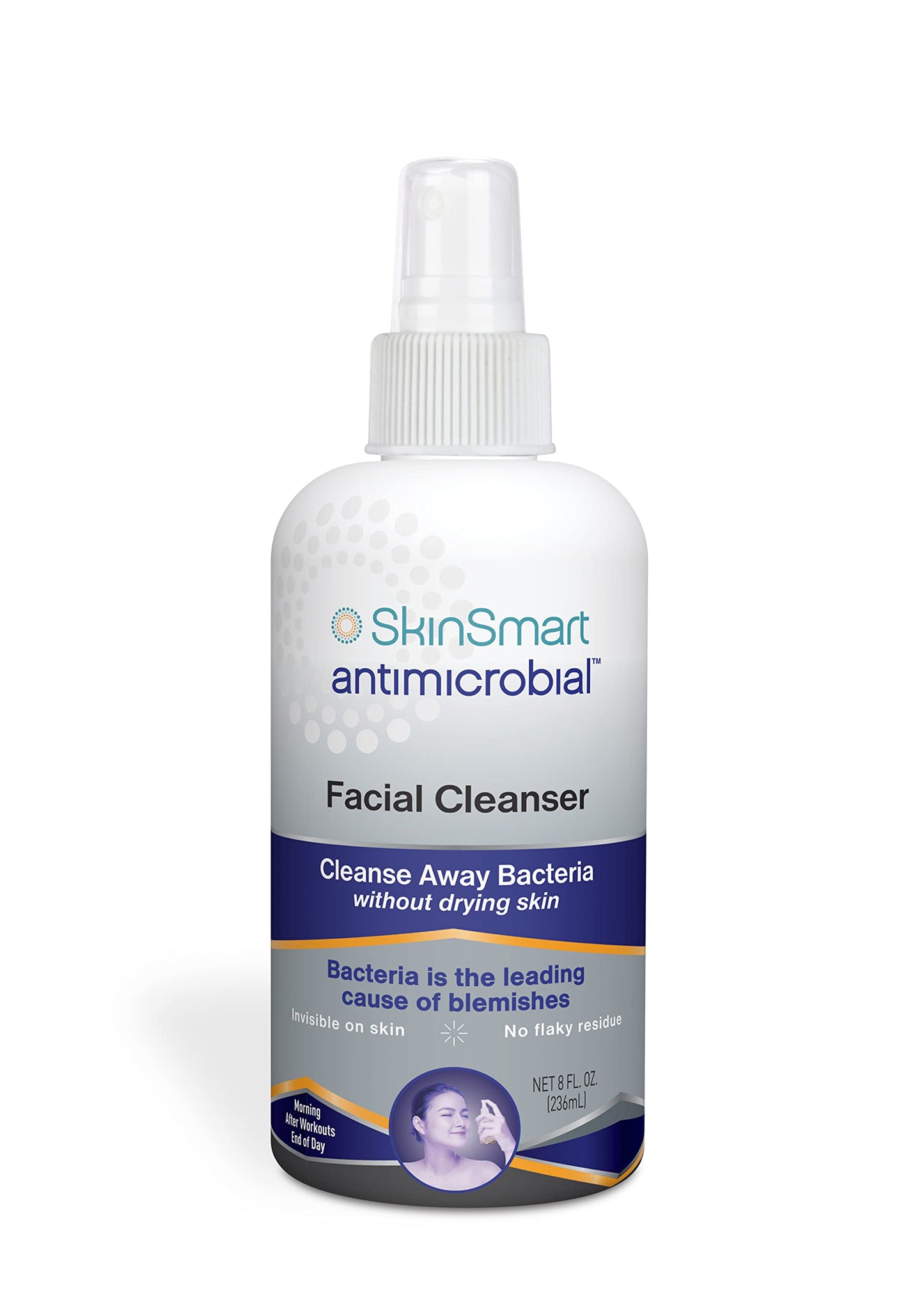 SkinSmart Facial Cleanser Spray 8 oz – Acne Treatment for Teens & Adults | Post-Workout Bacteria Defense, Gentle for Multiple Daily Uses