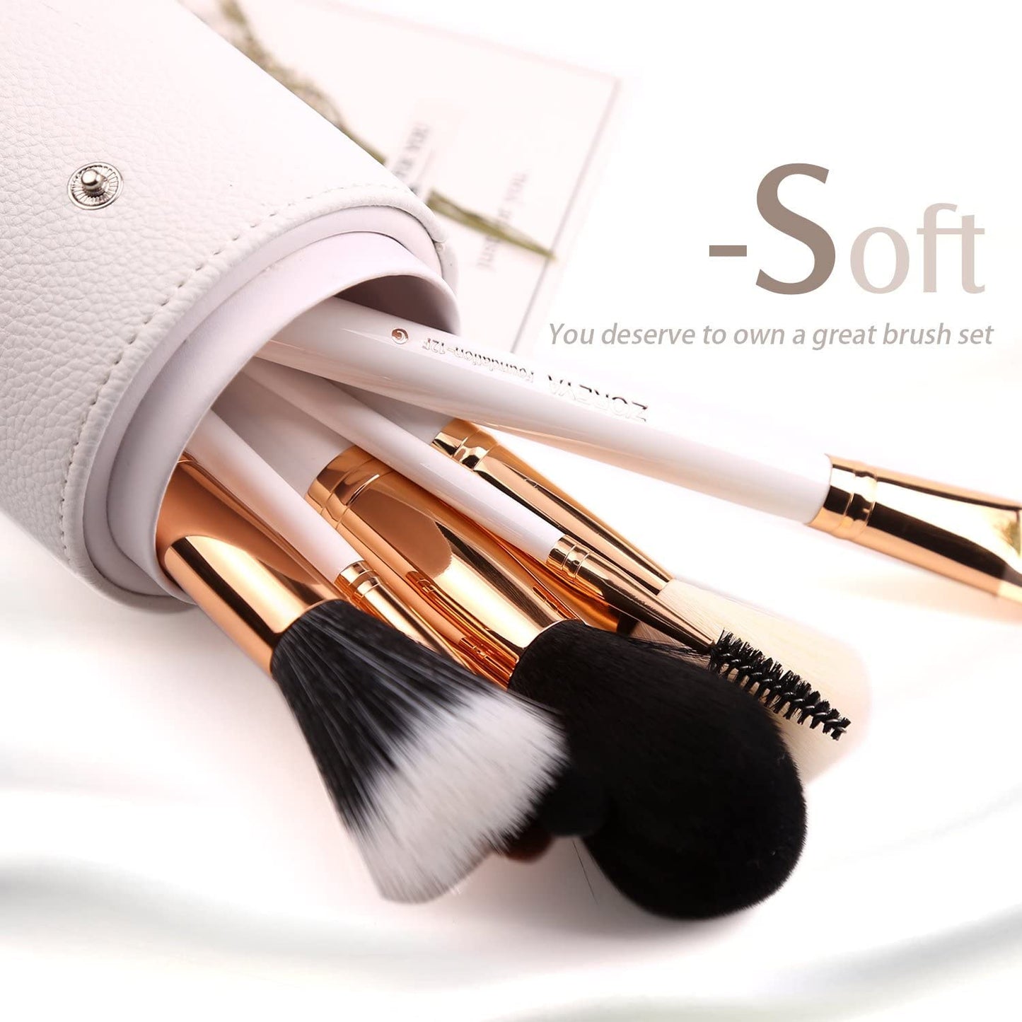 Z'OREYA Travel Makeup Brush Set White 12pcs Makeup Brushes Premium Synthetic Hair Professional Foundation Powder Contour Blush Cosmetic Eye Brush Sets