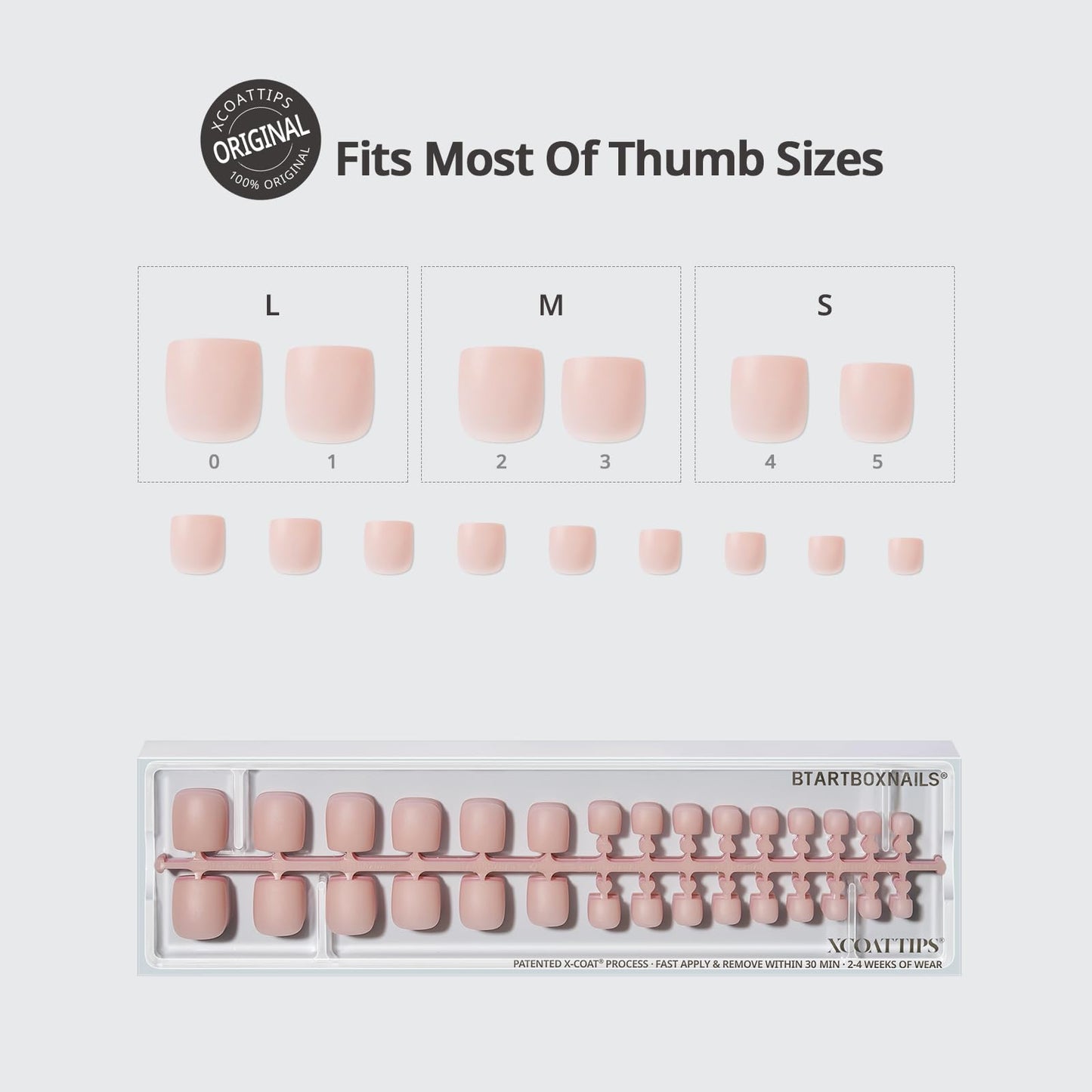 BTArtboxnails XCOATTIPS Bare 5-Shade Nude Press On Toenails, S-L Square Beauty and Personal Care BTARTBOXNAILS