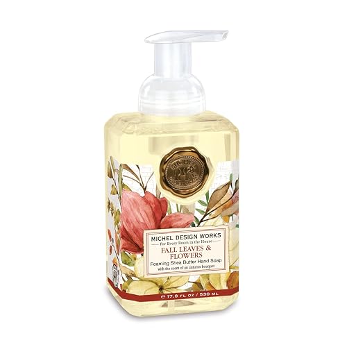 Michel Design Works Foaming Hand Soap 17.8oz, Fall Leaves & Flowers Scent and Design, Shea Butter and Aloe Vera Blend, Beautiful Square Container