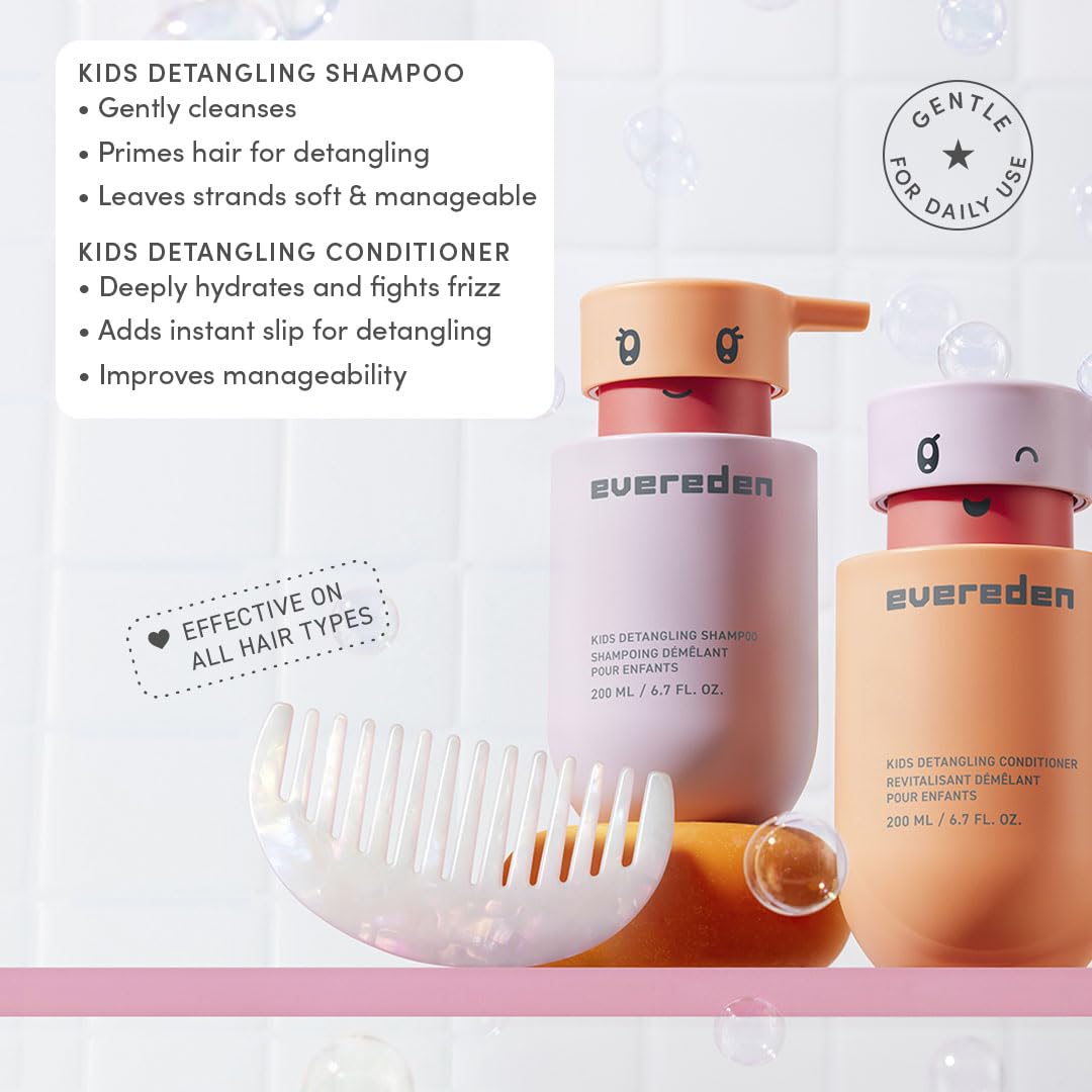 Evereden Kids Mini Haircare Set: Travel Size Hair Detangling Shampoo 1fl.oz & Conditioner 1fl.oz for Children Ages 3+, Plant Protein Peptides & Argan