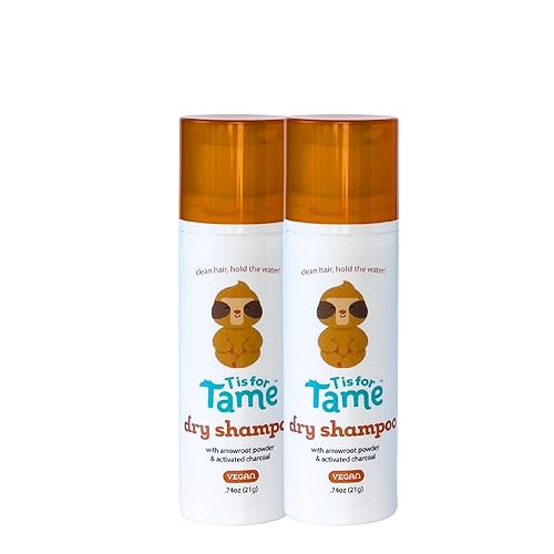 T is for Tame - Powder Puff Dry Shampoo for Babies & Kids - Gentle Hair Formula with Arrowroot Powder & Activated Charcoal, Mess-Free Application