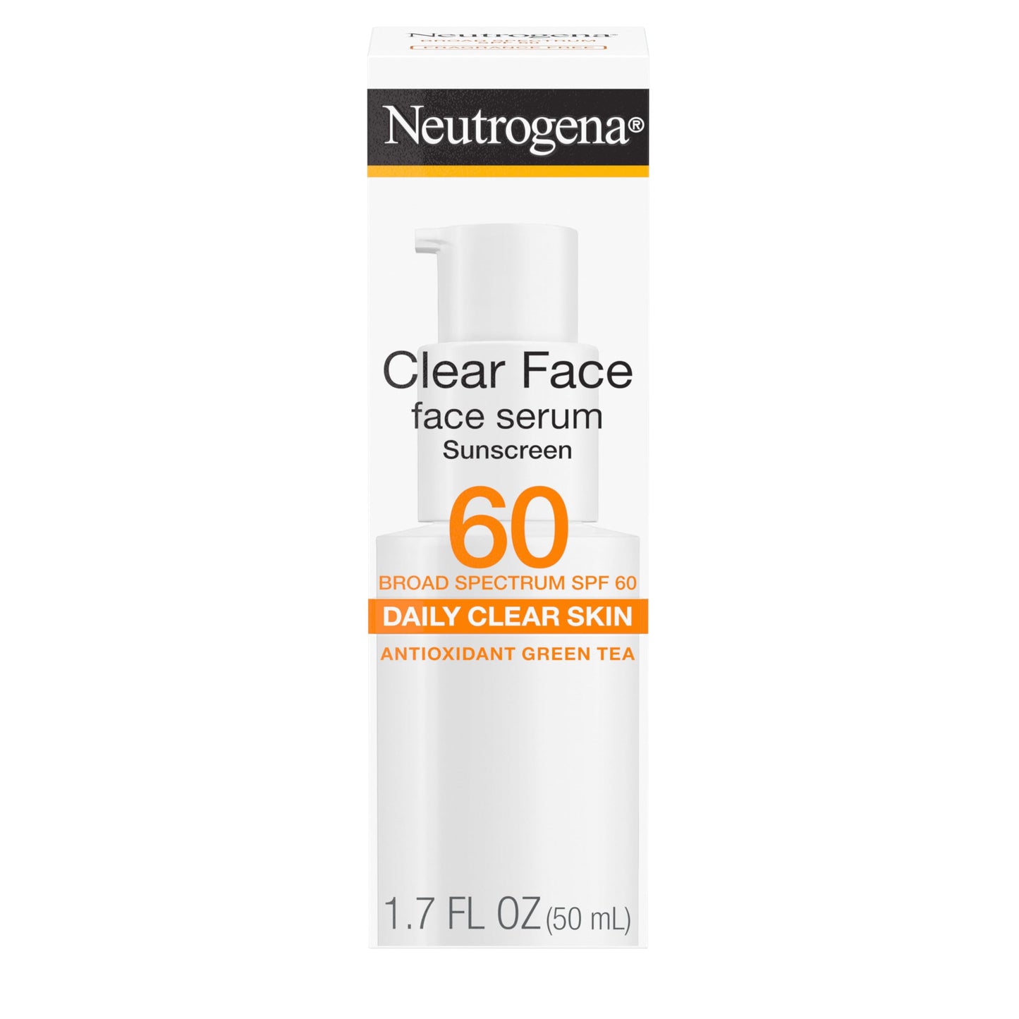 Neutrogena Clear Face Serum Sunscreen with Green Tea, Broad Spectrum SPF 60, Non-Comedogenic Face Sunscreen for Lightweight UVA/UVB Protection