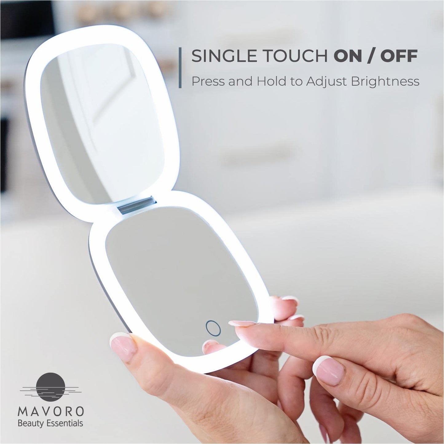 Mavoro LED Lighted Travel Makeup Mirror | 1x/10x Magnification | Rechargeable USB-C | Pocket & Purse Portable Lighted Travel Makeup Compact Mirror