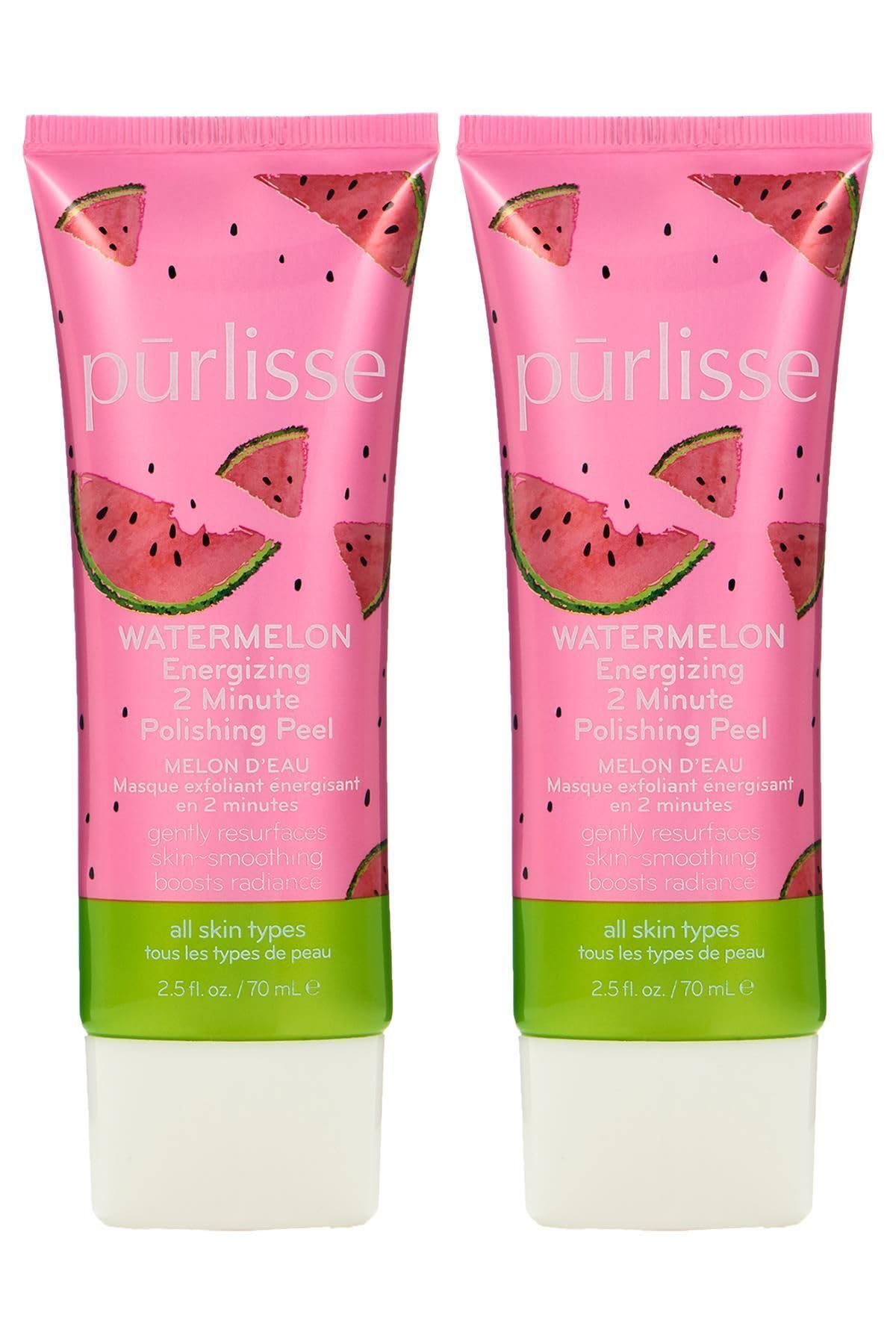 Purlisse Watermelon Energizing 2 Minute Polishing Peel, Cruelty-free, Paraben & Sulfate-free, Brightening & Smoothing, 2 Pack