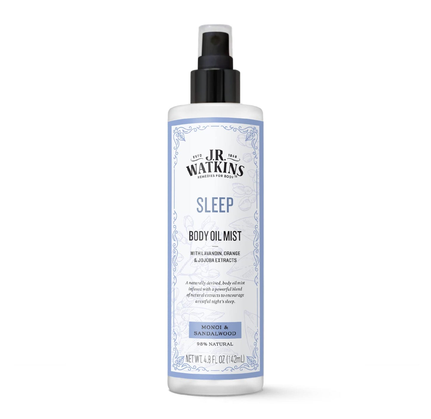 J.R. Watkins Sleep Body Oil Mist, Hydrates Skin and Encourages Restful Sleep, Natural Monoi & Sandalwood, 4.8 oz