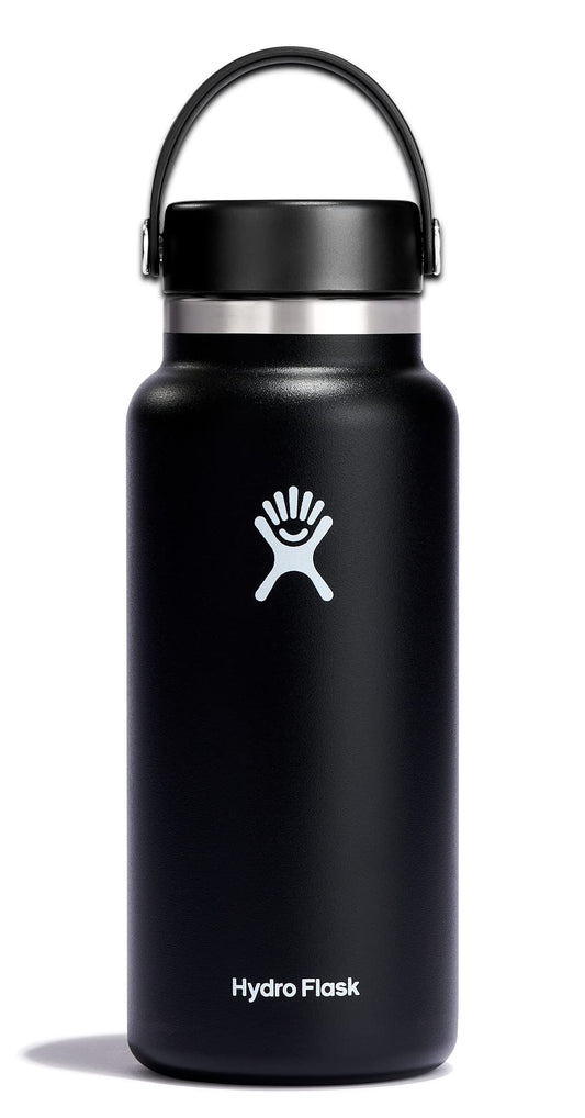 Hydro Flask Water Bottle - Insulated Stainless Steel - Wide Mouth Flex Lid, Non Spill, Leakproof and Refillable in 32 Oz Black