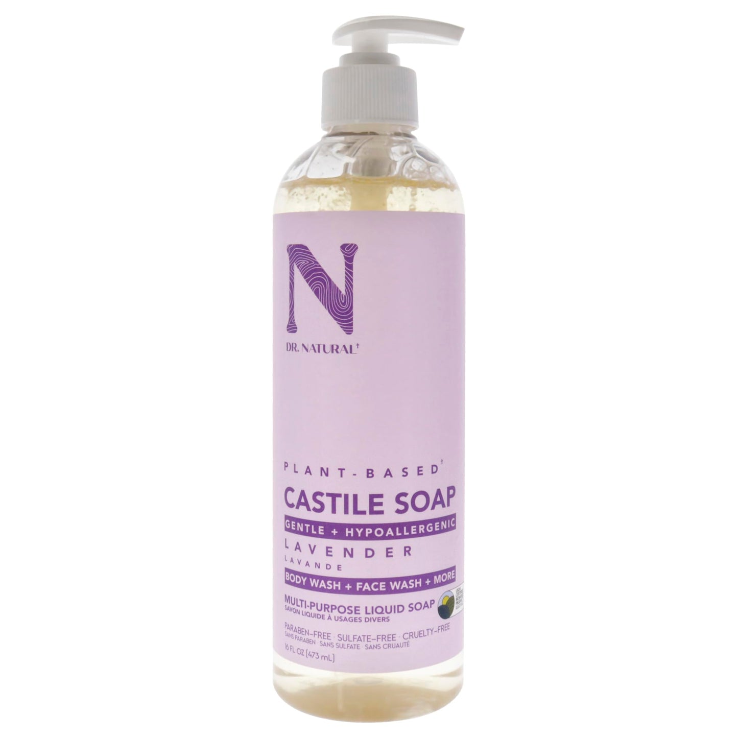 Dr. Natural Castile Liquid Soap - Multi-Use Body Wash, Shampoo and Face Wash - Hydrating Body Soap for Skin, Hair, Pets and Home - Lavender - 16 oz Beauty & Personal Care Dr. Natural