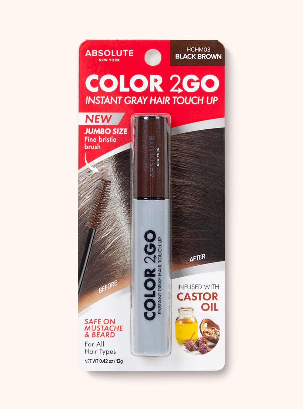 Absolute New York Color 2 Go Hair Mascara (HCHM01 Jet Black, .42 oz)