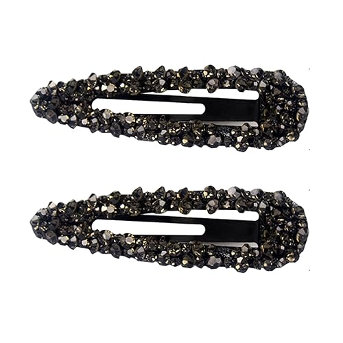 Sparkly Czech Crystal Snap Clips 3.15" Black Stone Metal Hair Clips long Hair Barrettes Hair Pins Hair Slide Stylish for Women Girl,2 Pack (Black)
