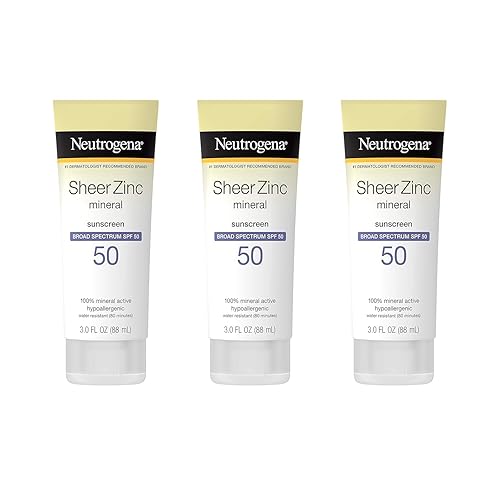 Neutrogena Mineral Sunscreen Sheer Zinc Oxide Dry-Touch Lotion, Broad Spectrum Sunblock SPF 50, Water Resistant Sunscreen For Sensitive Skin, 3 fl.