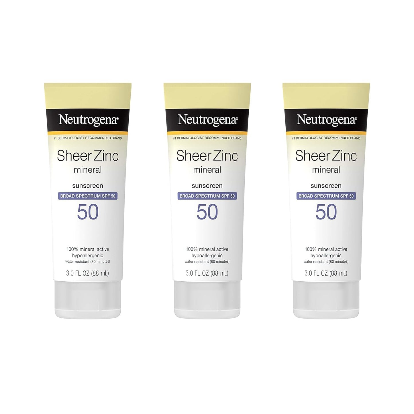 Neutrogena Mineral Sunscreen Sheer Zinc Oxide Dry-Touch Lotion, Broad Spectrum Sunblock SPF 50, Water Resistant Sunscreen For Sensitive Skin, 3 fl.