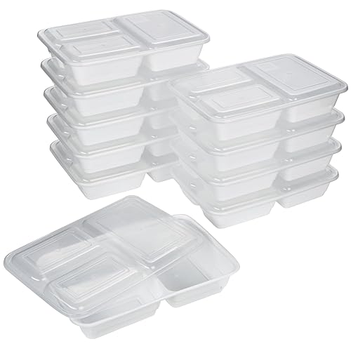 GoodCook Meal Prep Rectangle Three Compartment 20-Piece, White, Made without BPA