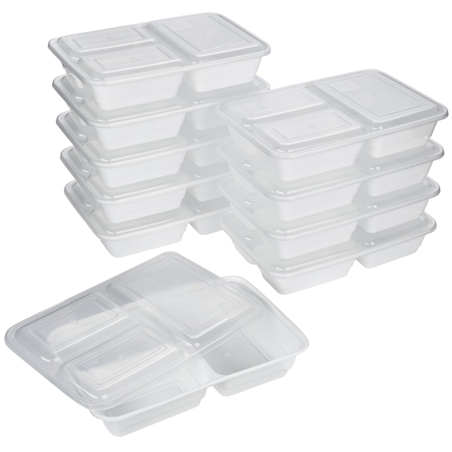 GoodCook Meal Prep Rectangle Three Compartment 20-Piece, White, Made without BPA