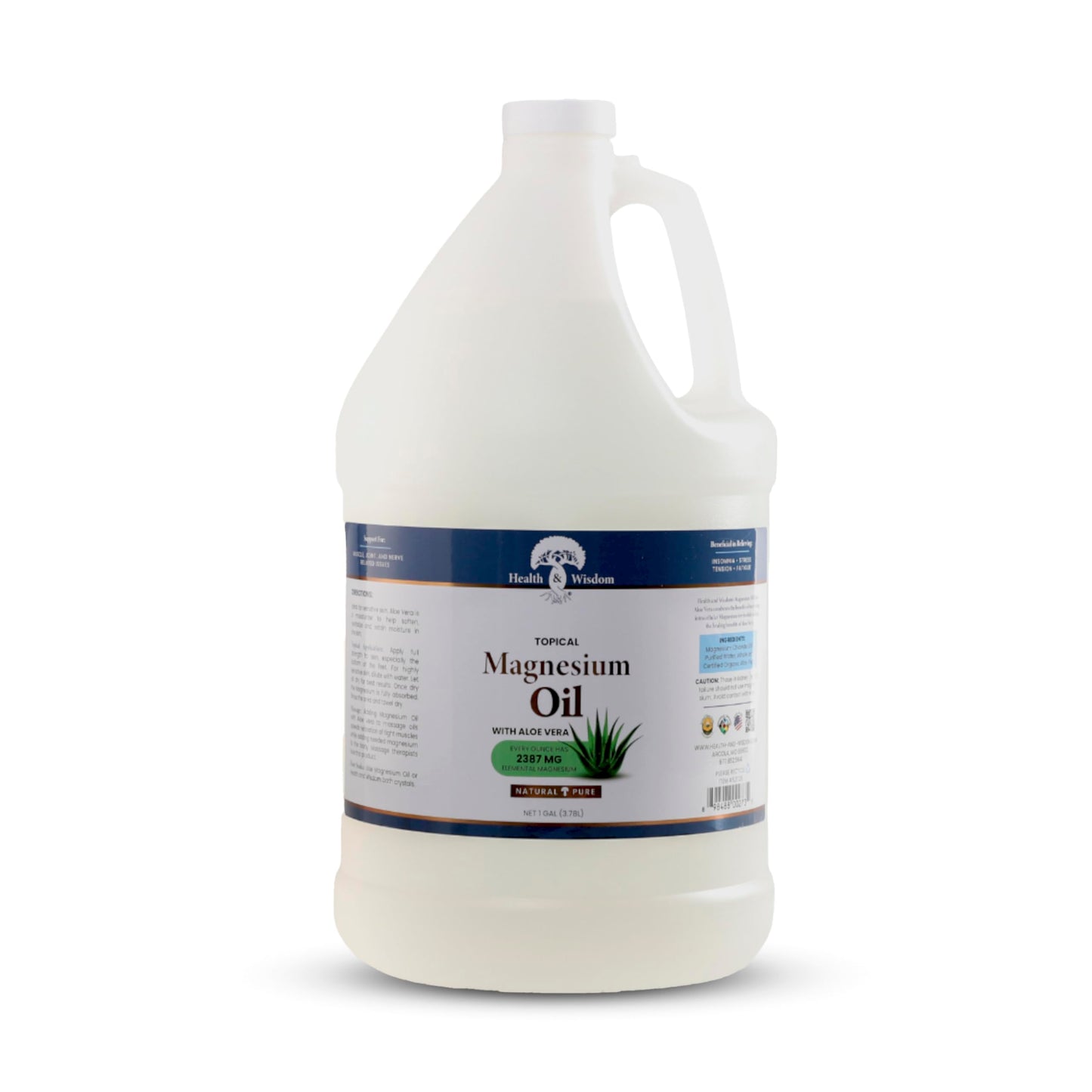 Health & Wisdom Pure Magnesium Oil with Aloe Vera - Topical Muscle & Joint Relief- Natural and Pure USP Grade Extra Strength Magnesium - Enhanced