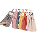 Snadulor 6 Pcs Cute Animal Kids Hand Towels with Hanging Loop Bathroom Hand Bath Towel Kitchen Towels for Home Kitchen Bathroom