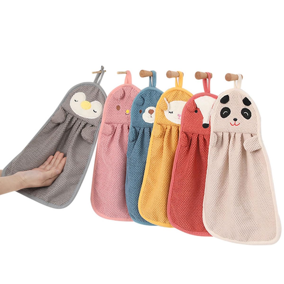 Snadulor 6 Pcs Cute Animal Kids Hand Towels with Hanging Loop Bathroom Hand Bath Towel Kitchen Towels for Home Kitchen Bathroom