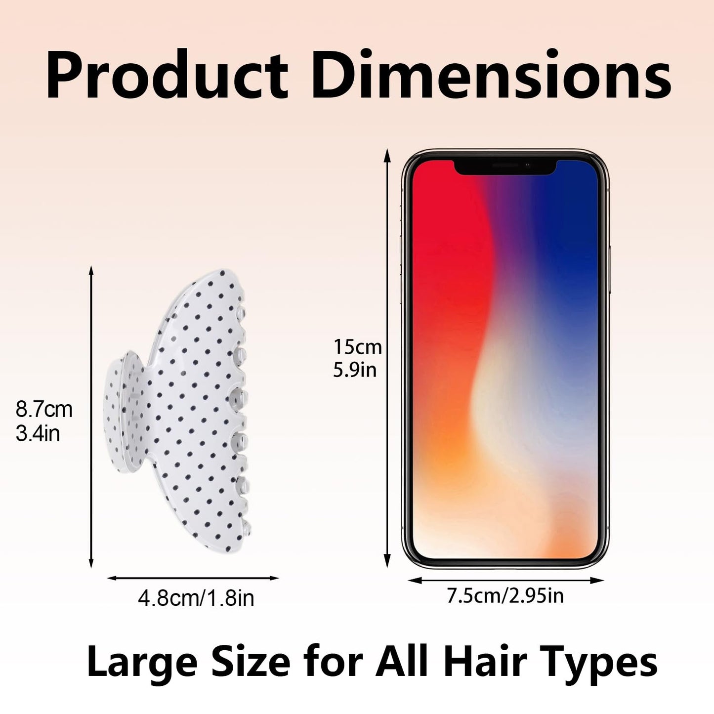 2 Acetate Hair Claw Clip for Women, 3.8-Inch Black and White Polka Dot Big Hair Clips Strong Hold No Slip Claw Clips for Thick or Thin Hair Beauty and Personal Care Ivyu