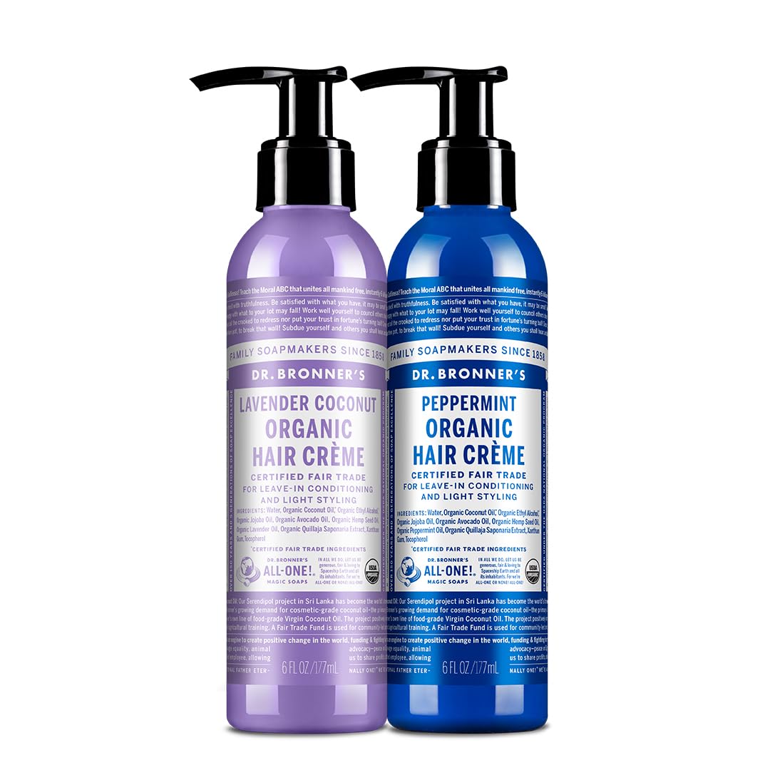 Dr. Bronner's Organic Hair Crème Leave-In Conditioner Styling Cream Anti Frizz Hair Product for Women & Men Hair Cream USDA Organic, Cruelty Free