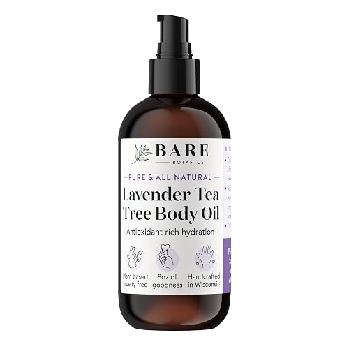 BARE BOTANICS 8 oz Moisturizing Lavender Tea Tree Body Oil - 100% Pure & Natural for Skin & Nails - Perfect for Moisturization - Vegan, Cruelty Free