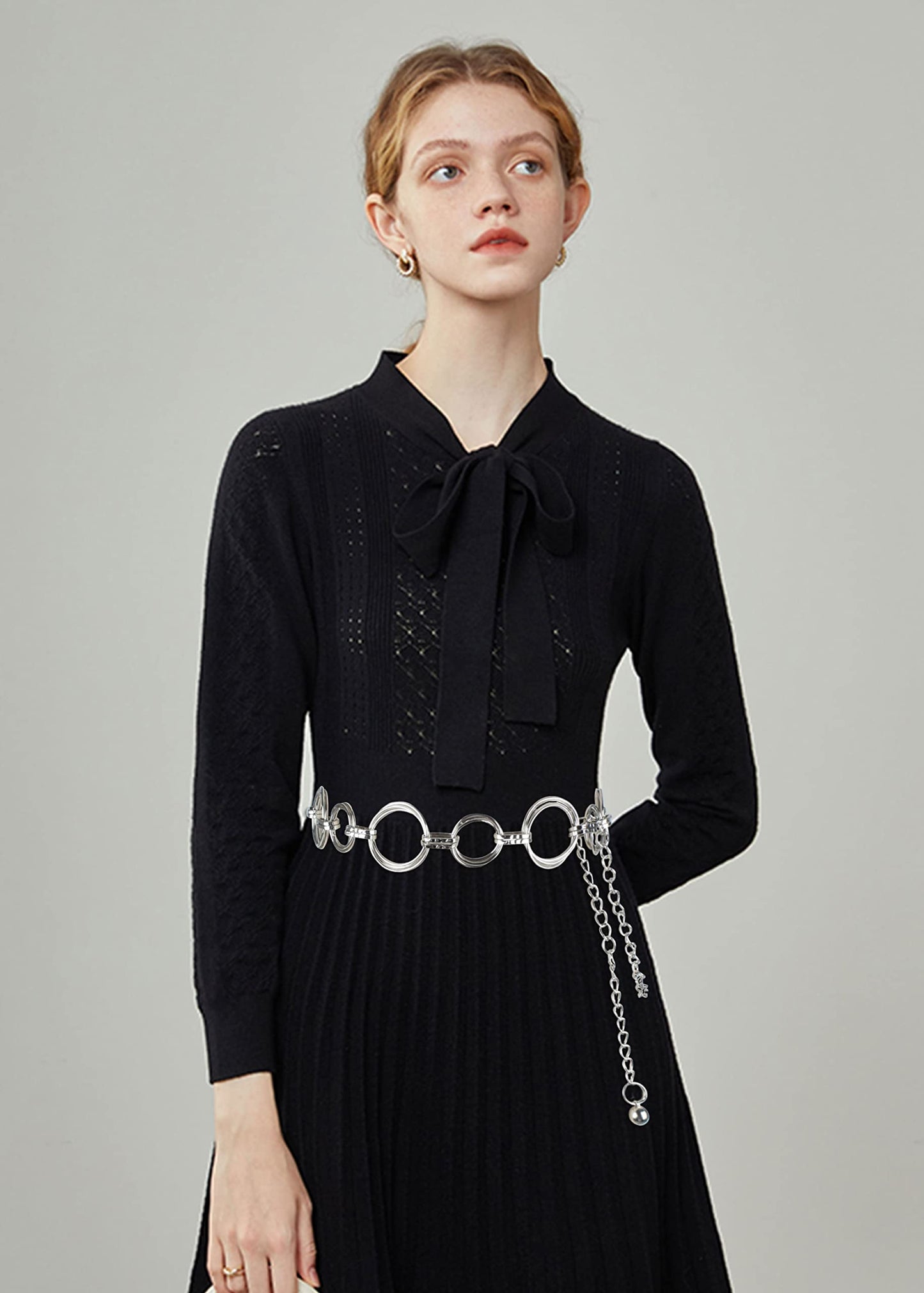 LABANCA Womens Belt Chain Dress Hollow Out Ring Sweater Belt Decorated Skinny Waist Belt Silver